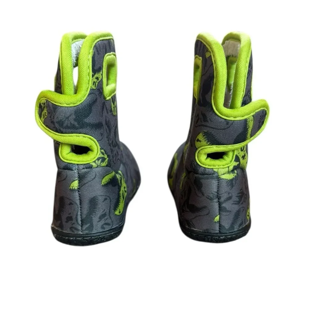 Bogs Cool Dino Print Boots Baby Size 4 Gray and Green